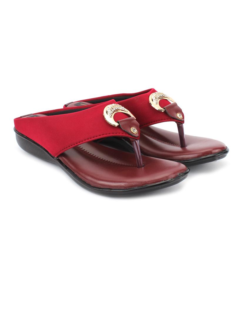 maroon leatherette slip on sandals - 19160698 - Standard Image - 1