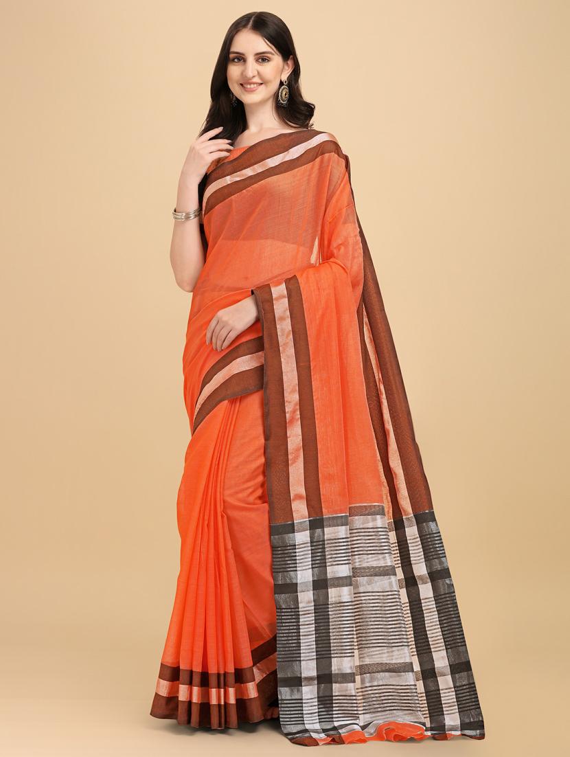 orange cotton chanderi saree - 19161209 - Standard Image - 1