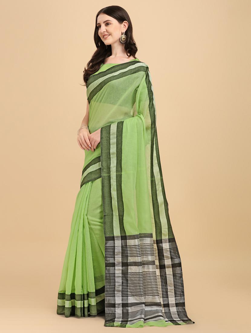 olive cotton chanderi saree with blouse - 19161212 - Standard Image - 1