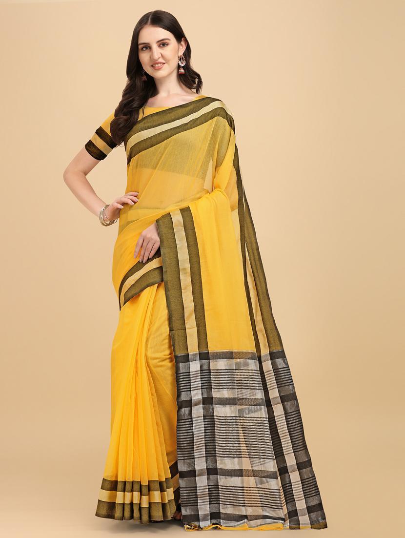 yellow cotton chanderi saree - 19161214 - Standard Image - 1