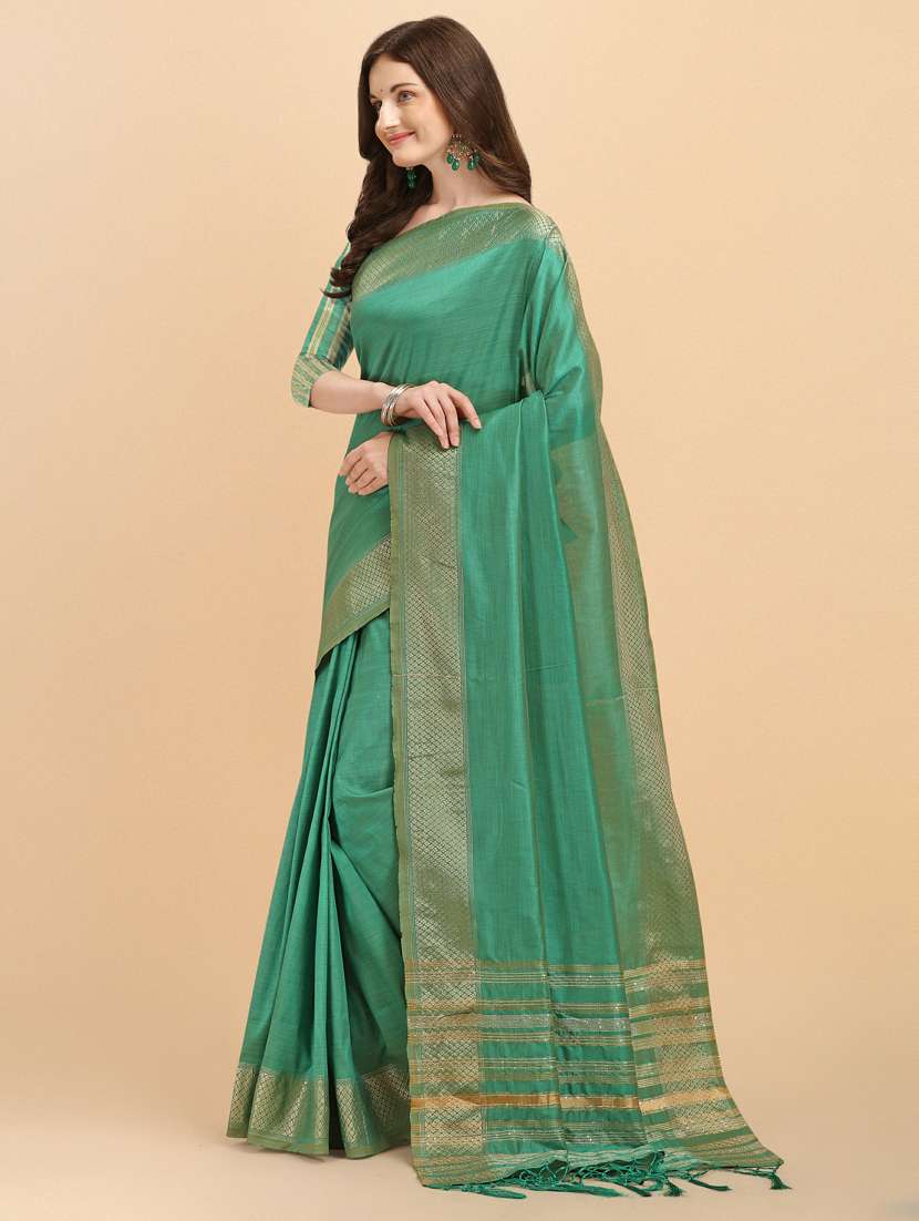 women's self design sea green colored saree with blouse - 19161222 -  Standard Image - 1