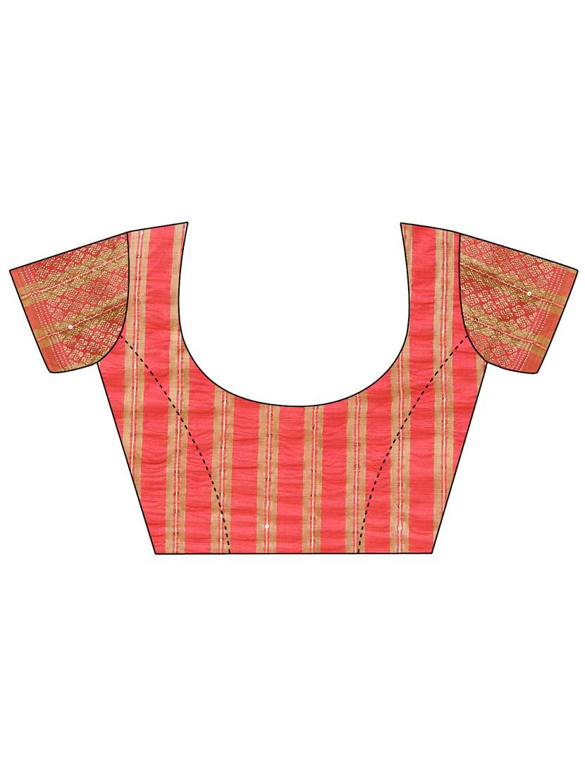 women's self design coral colored saree with blouse - 19161225 -  Standard Image - 4