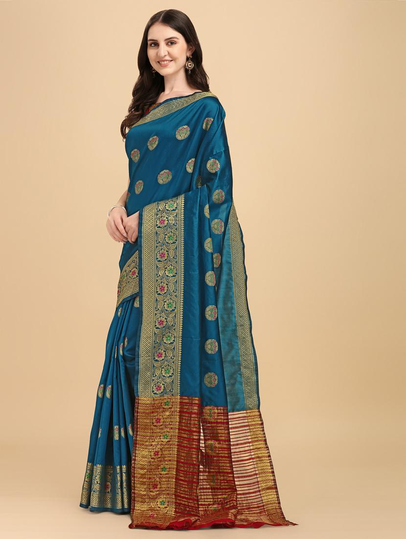 sky blue silk banarasi saree - 19161233 - Standard Image - 1