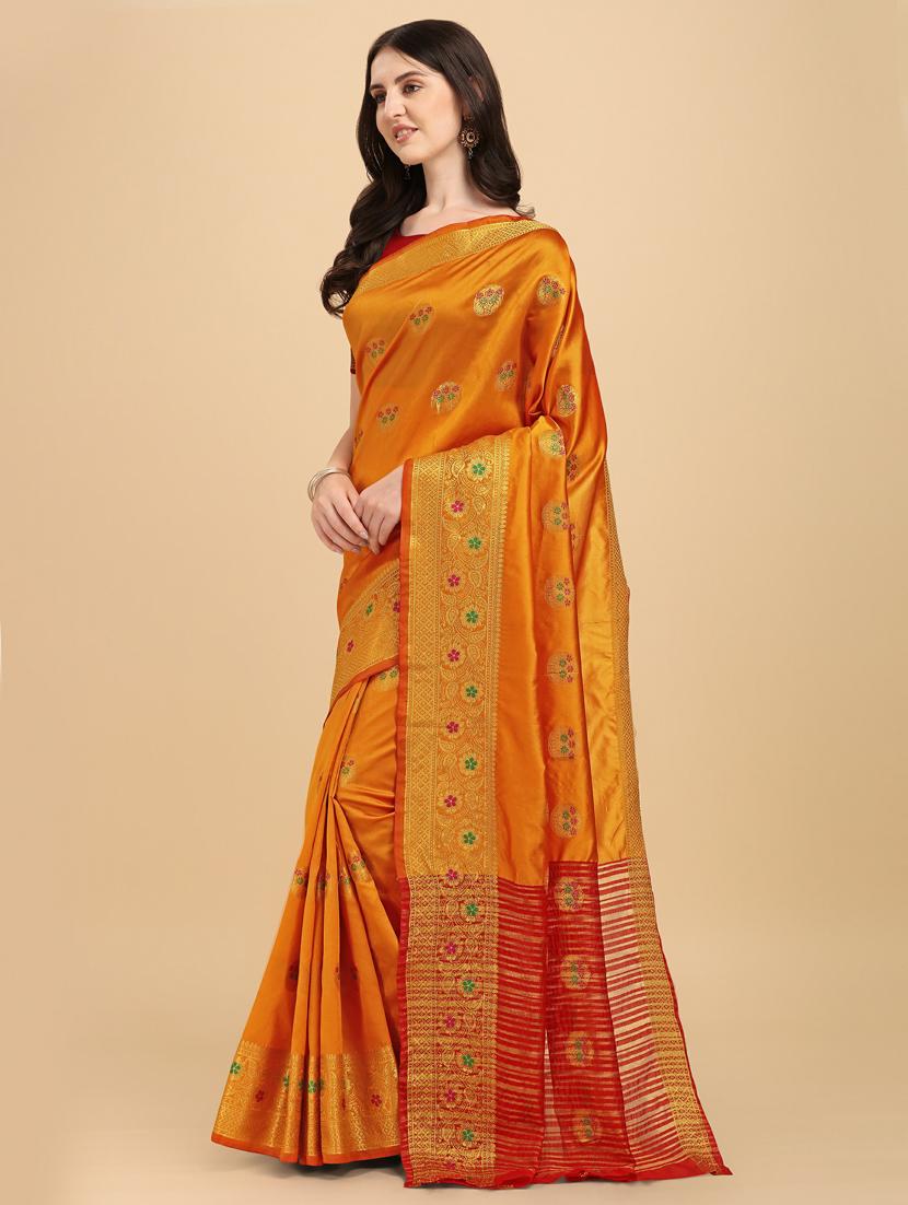 gold silk banarasi saree with blouse - 19161234 -  Standard Image - 1