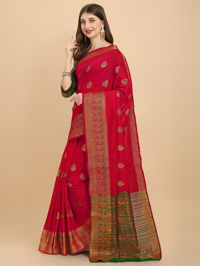 red silk banarasi saree with blouse - 19161247 -  Standard Image - 1