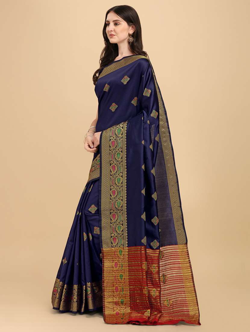 navy silk banarasi saree - 19161261 -  Standard Image - 1