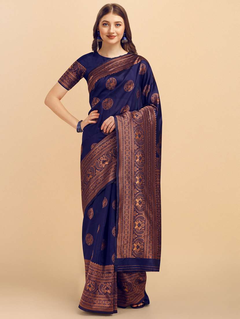 navy silk banarasi saree with blouse - 19161265 -  Standard Image - 1