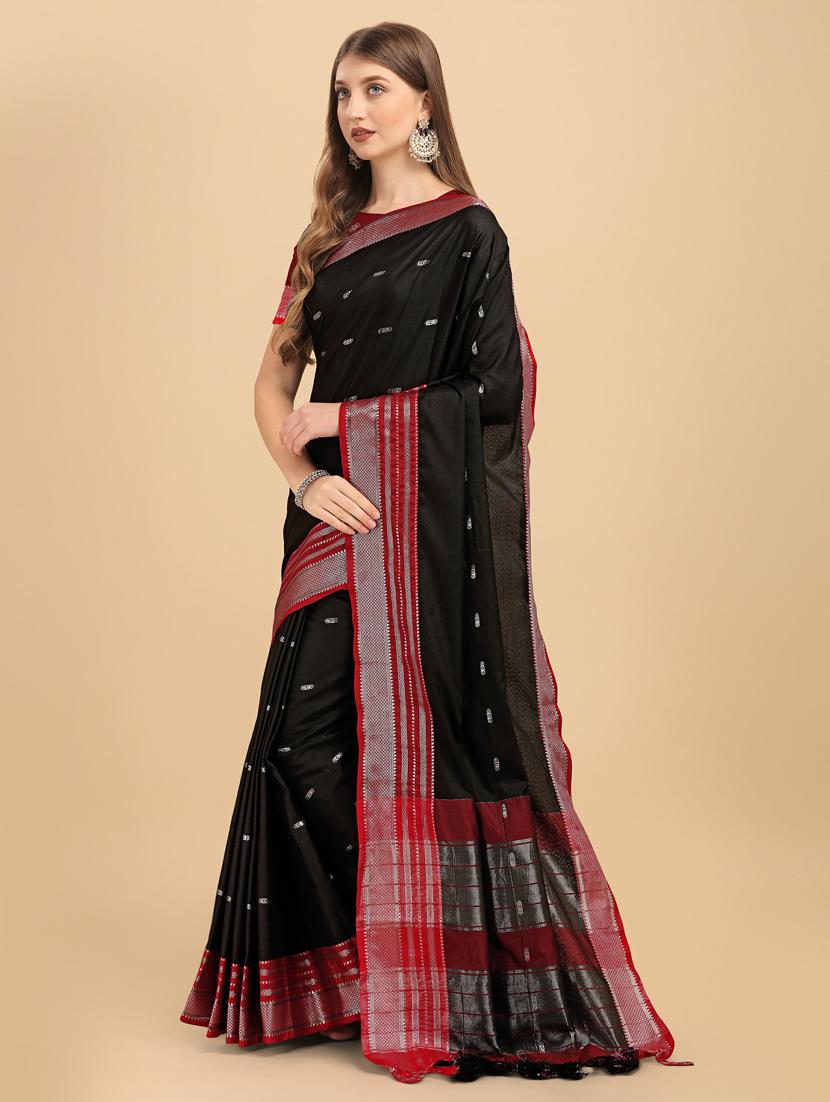 black silk banarasi saree with blouse - 19161278 -  Standard Image - 1