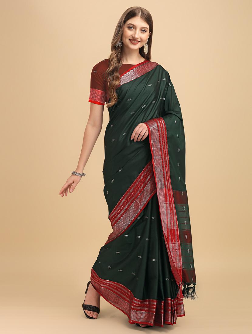 green silk banarasi saree with blouse - 19161284 -  Standard Image - 1