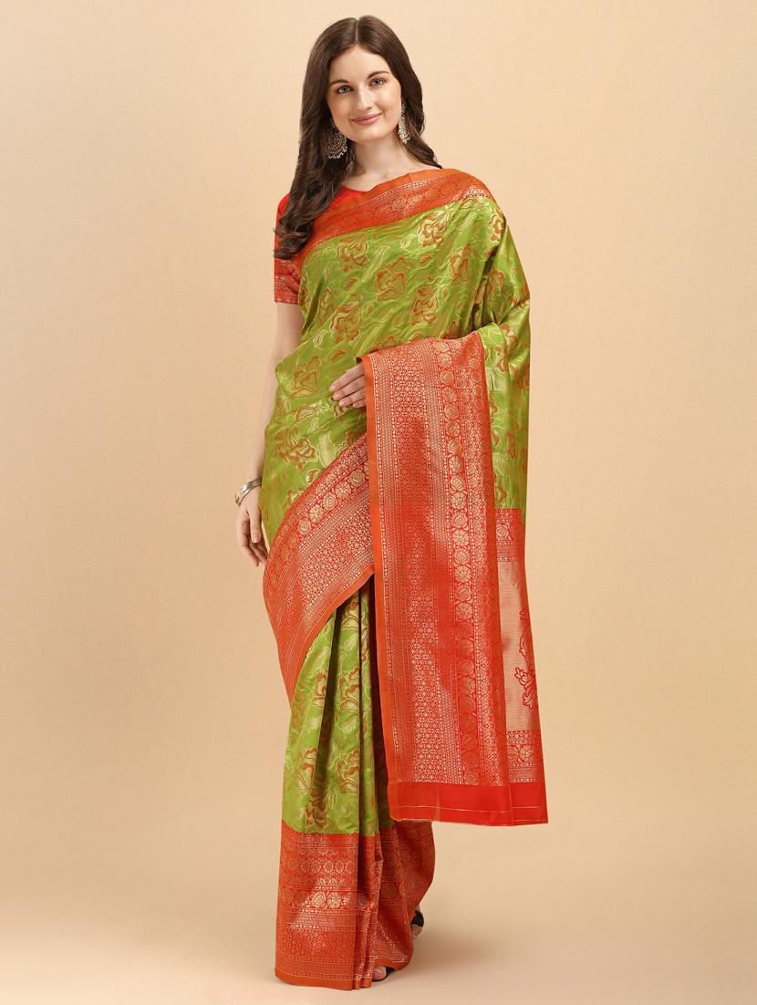 green silk banarasi saree with blouse - 19161291 - Standard Image - 1
