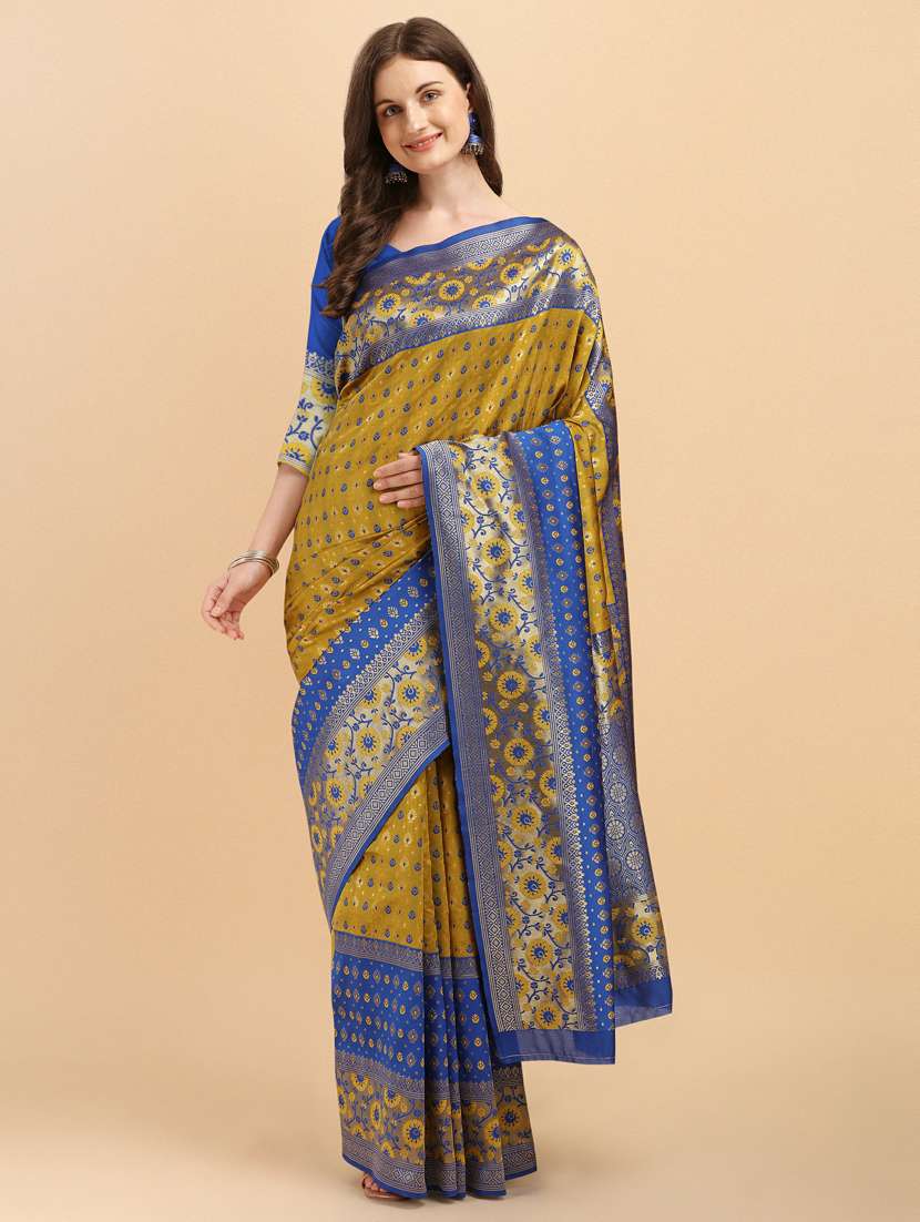 gold silk banarasi saree with blouse - 19161293 -  Standard Image - 1