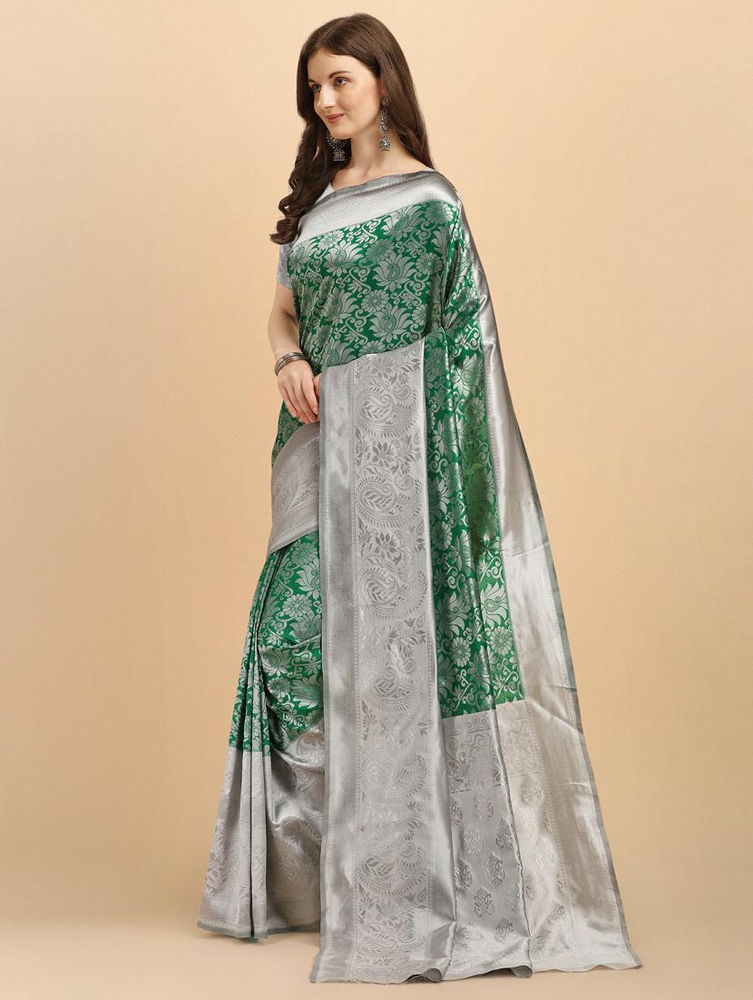 green silk banarasi saree with blouse - 19161306 -  Standard Image - 1