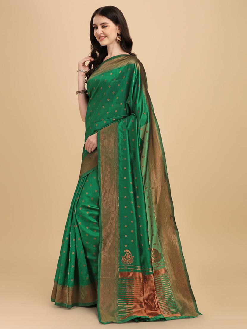 green silk banarasi saree with blouse - 19161340 -  Standard Image - 1
