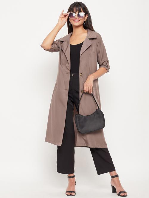 lapel neck solid trench coat - 19161483 - Standard Image - 0