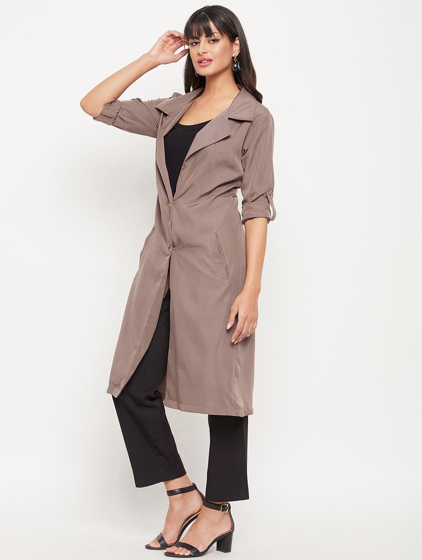 lapel neck solid trench coat - 19161483 - Standard Image - 1