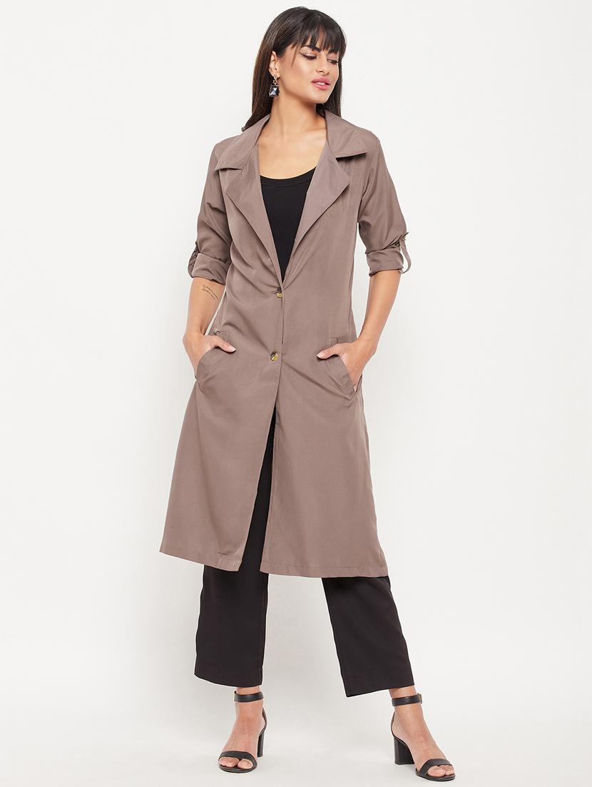 lapel neck solid trench coat - 19161483 - Standard Image - 4
