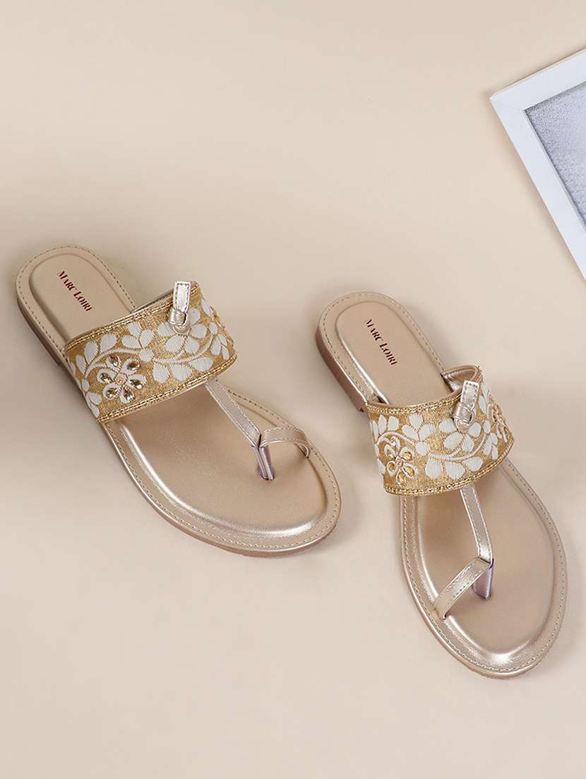 gold faux leather one toe sandals