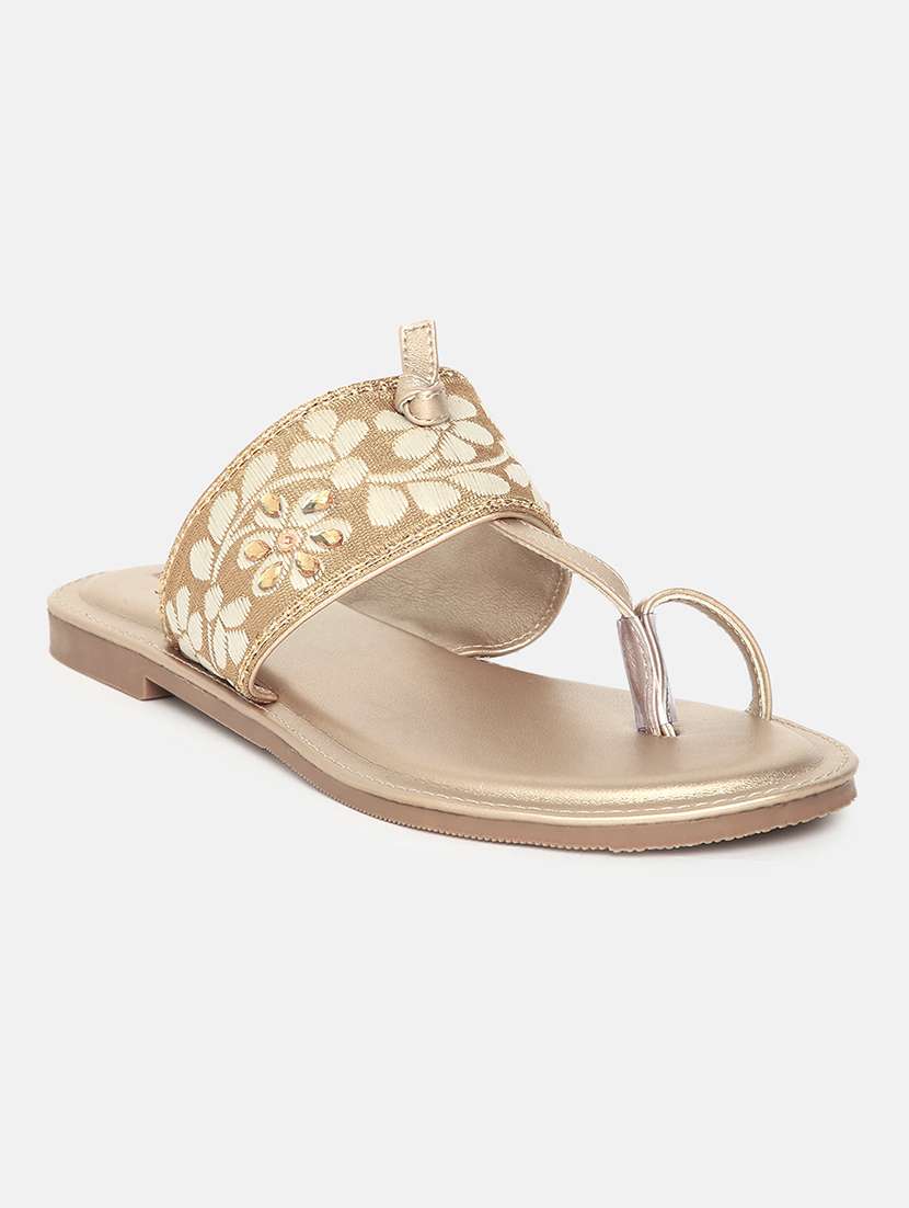 gold faux leather one toe sandals - 19163075 -  Standard Image - 1