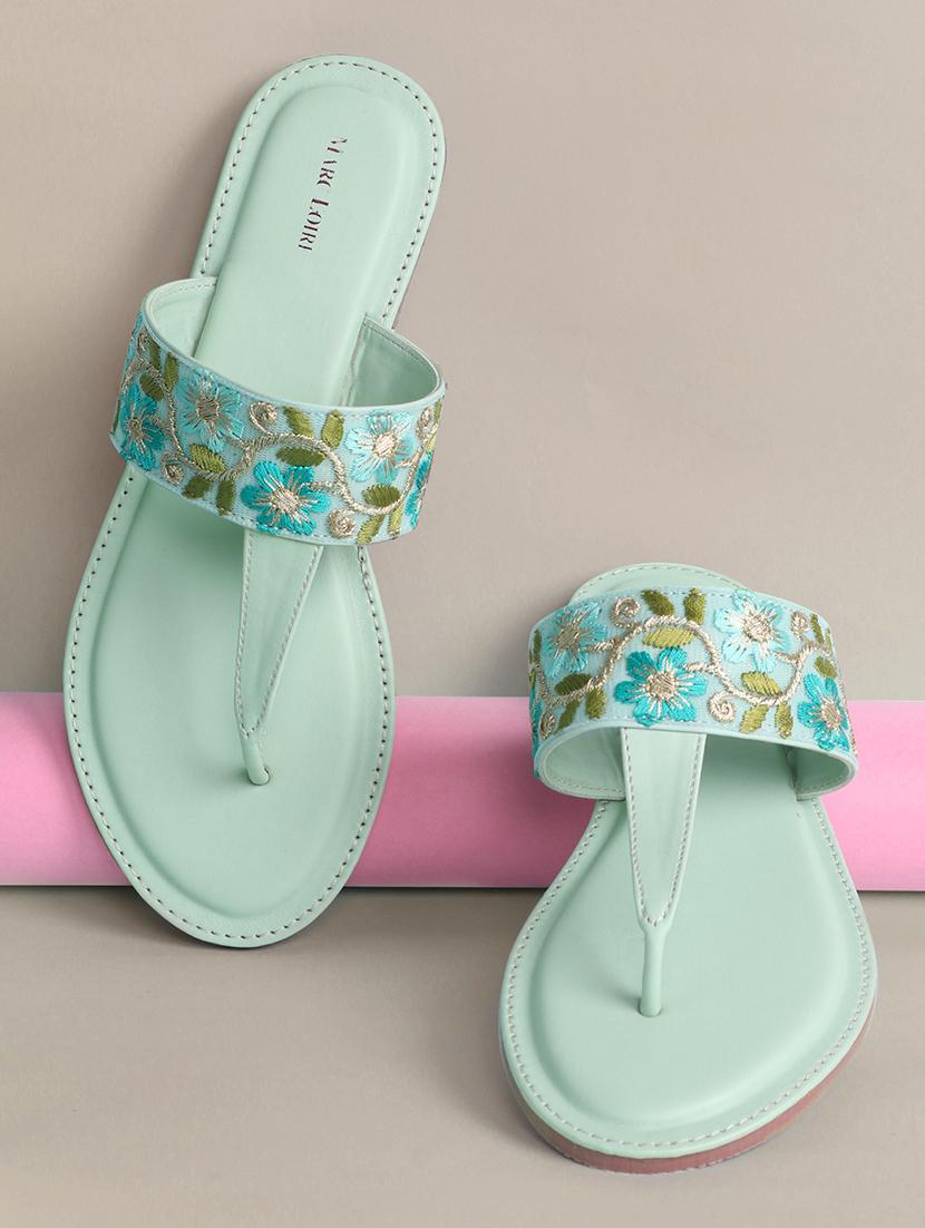 green faux leather tstrap sandals