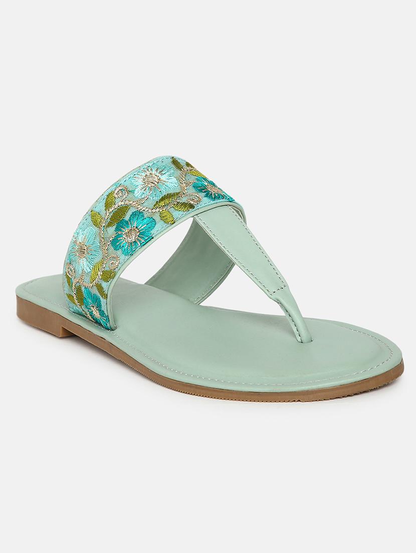 green faux leather tstrap sandals - 19163084 -  Standard Image - 1