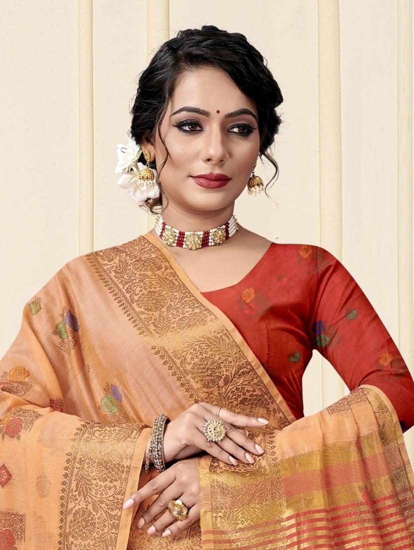 peach jacquard saree - 19163333 -  Standard Image - 1
