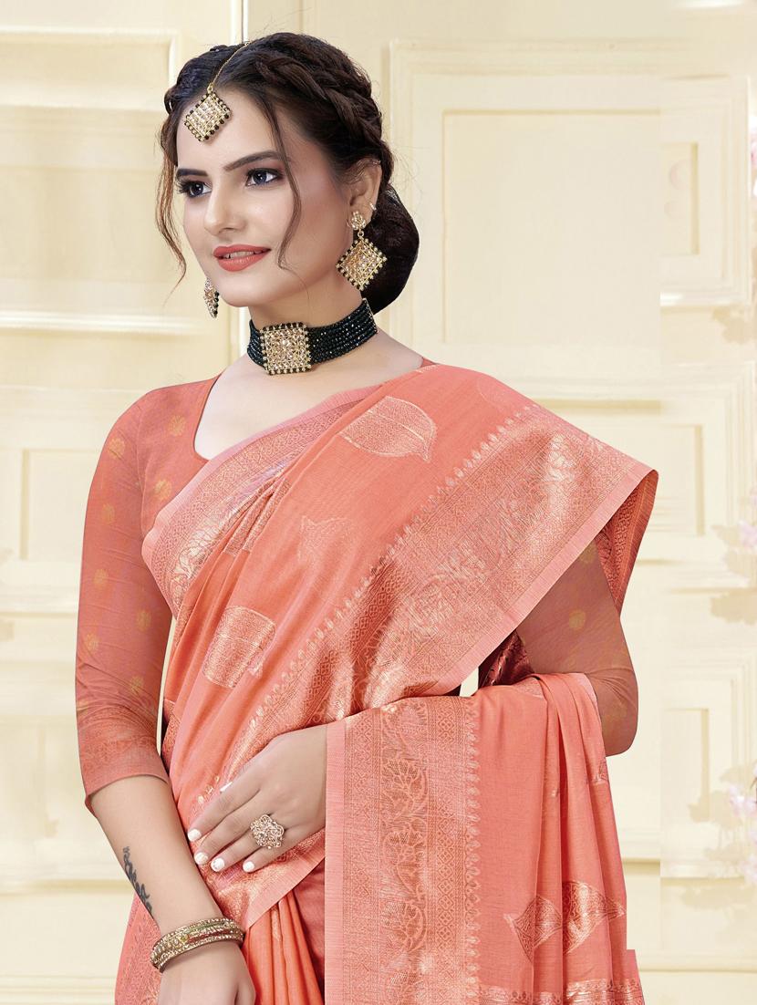 peach jacquard saree - 19163405 - Standard Image - 1