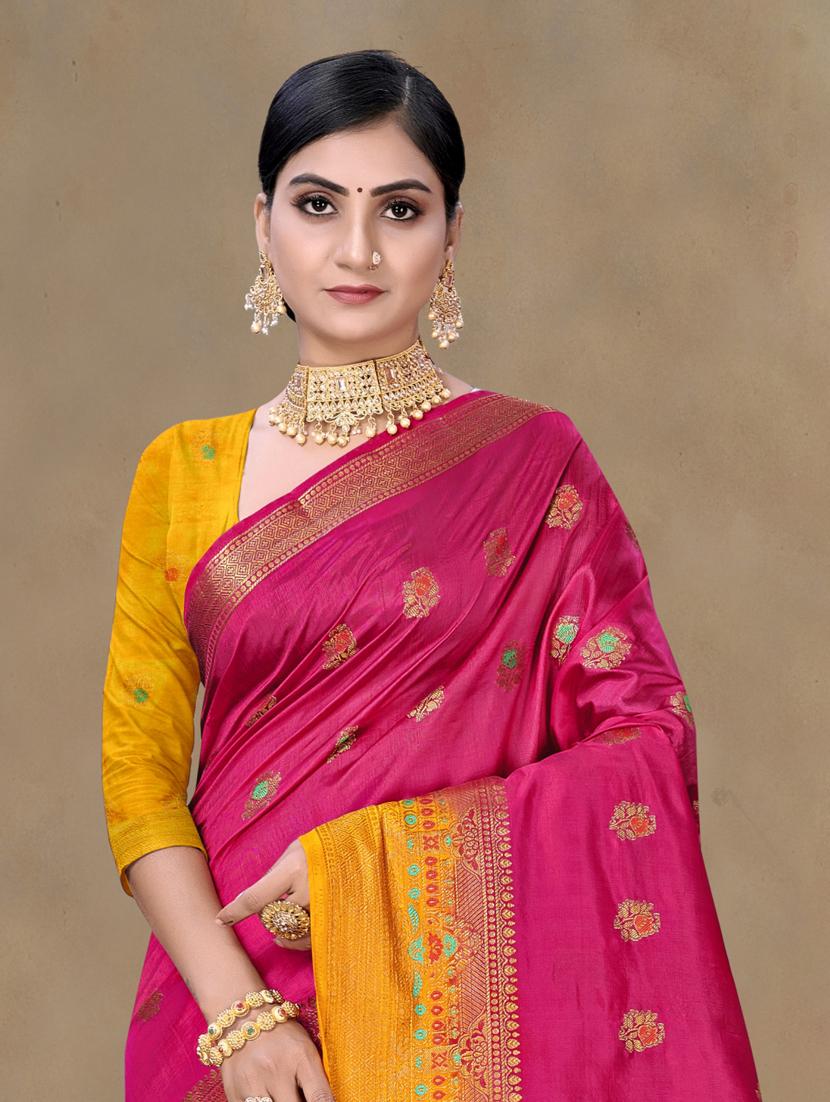 magenta jacquard saree with blouse - 19163424 - Standard Image - 1