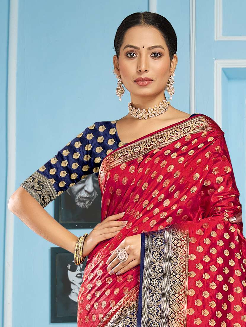 red jacquard saree - 19163435 - Standard Image - 1