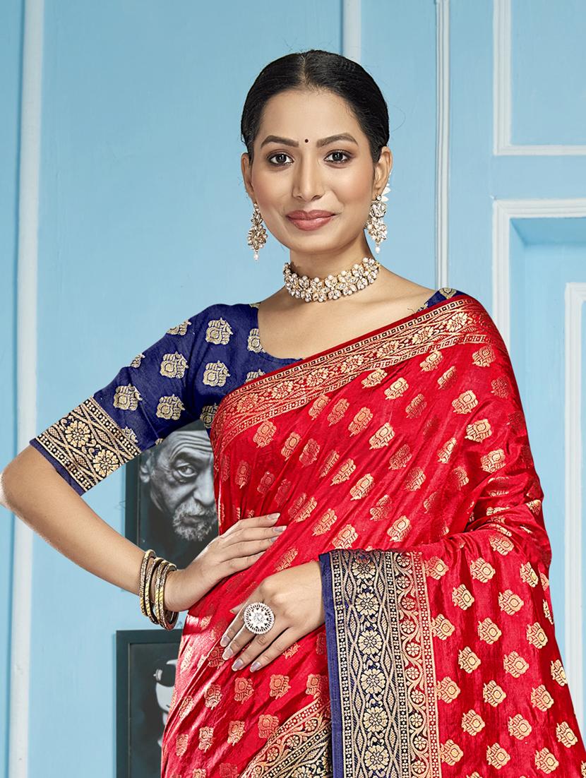 red jacquard saree - 19163441 - Standard Image - 1