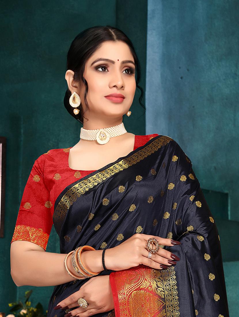 blue jacquard saree with blouse - 19163460 -  Standard Image - 1