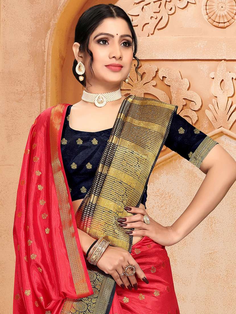 self design red saree set with blouse - 19163482 - Standard Image - 1