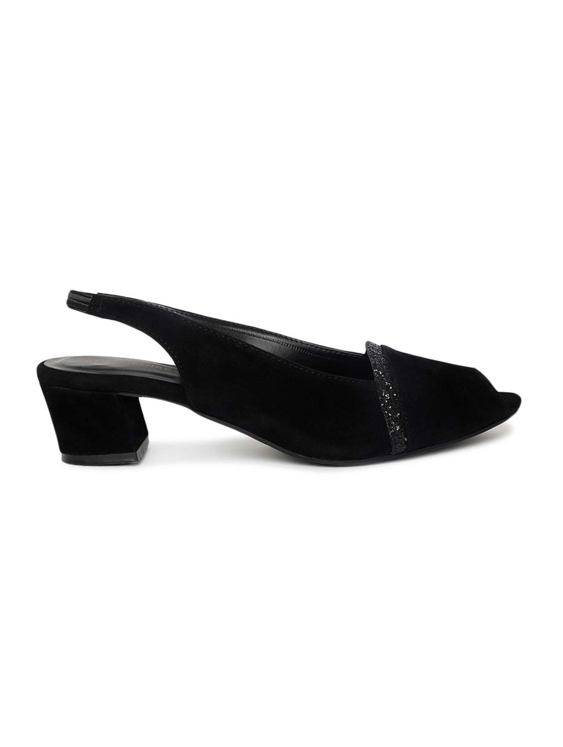 women black low heel sandal with back strap - 19163659 -  Standard Image - 1