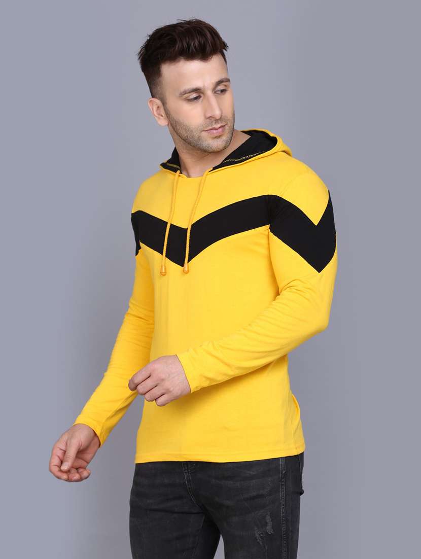 men hood neck color block t-shirt - 19164005 -  Standard Image - 1