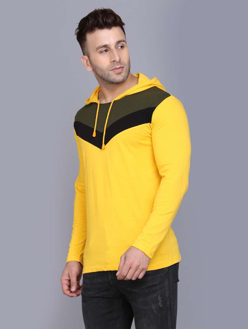 men color block long sleeves hooded t-shirt