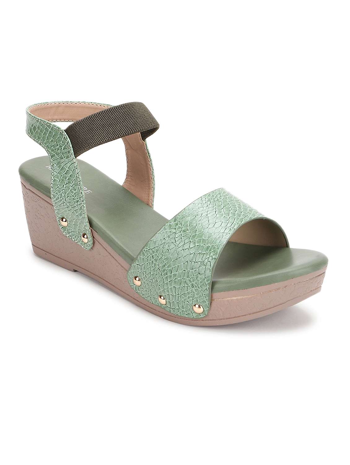 women green ankle strap wedge