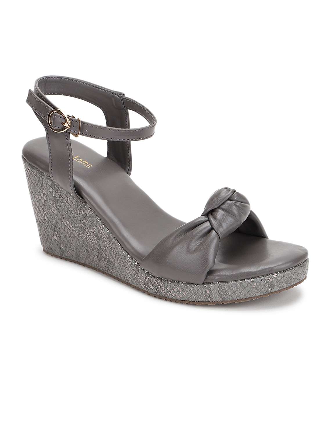 women grey ankle strap wedge
