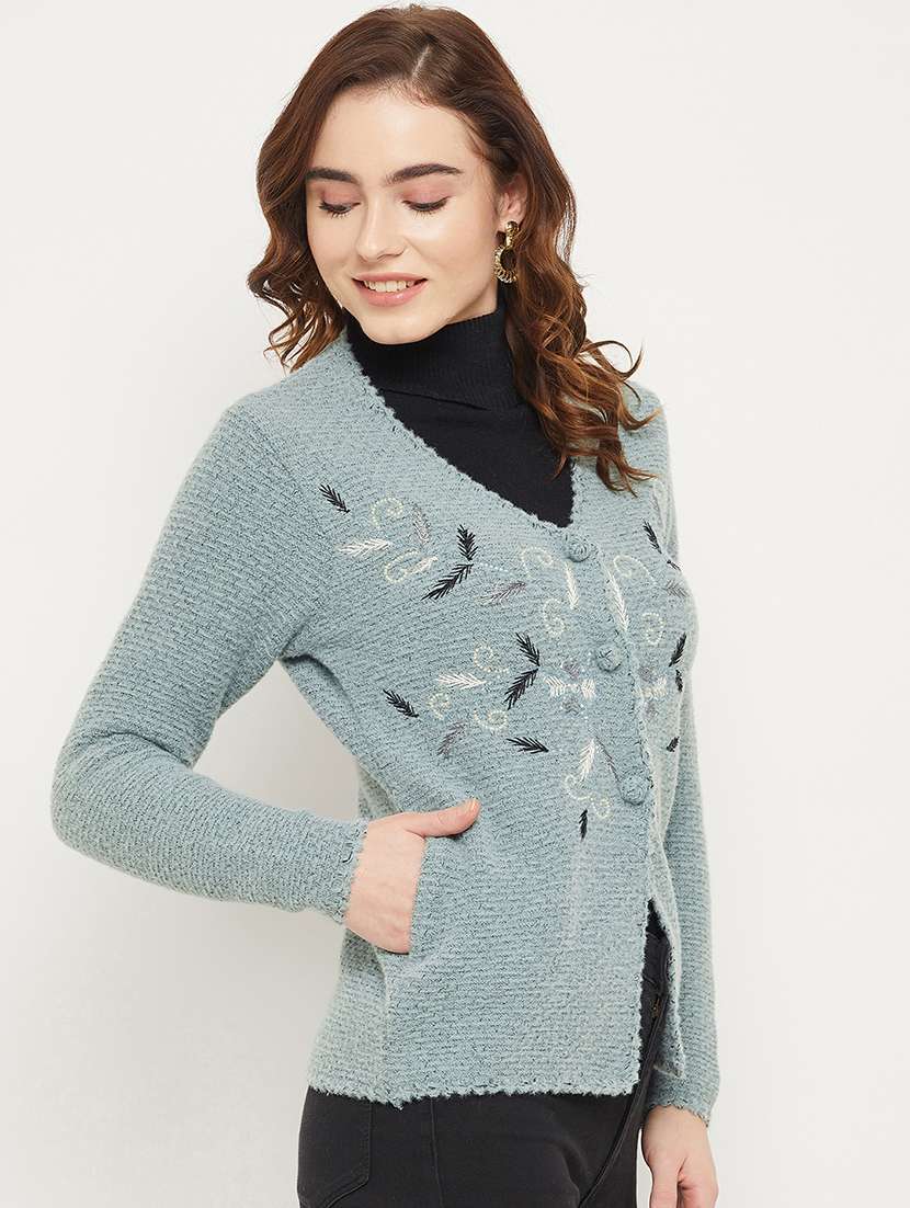 self design acrylic polyamide cardigan - 19164507 -  Standard Image - 1