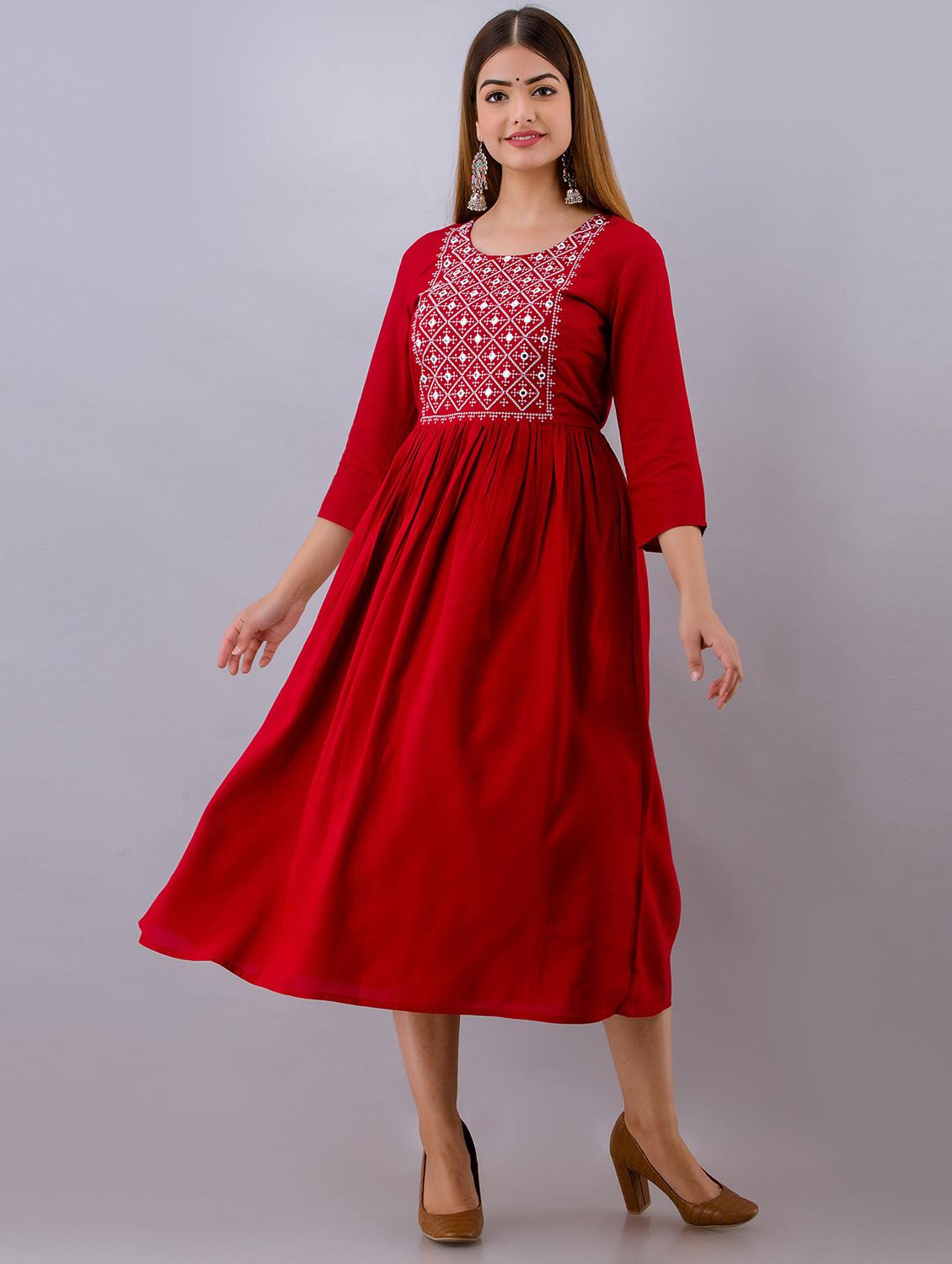 embroidered flared ethnic dress - 19166773 - Standard Image - 1