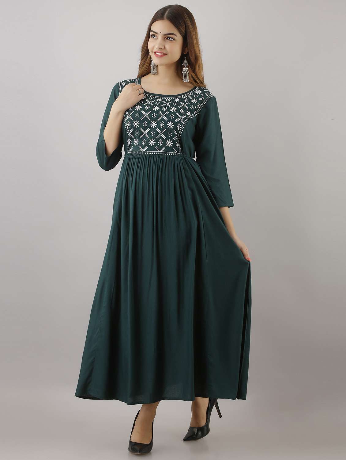embroidered flared ethnic dress - 19166792 - Standard Image - 1