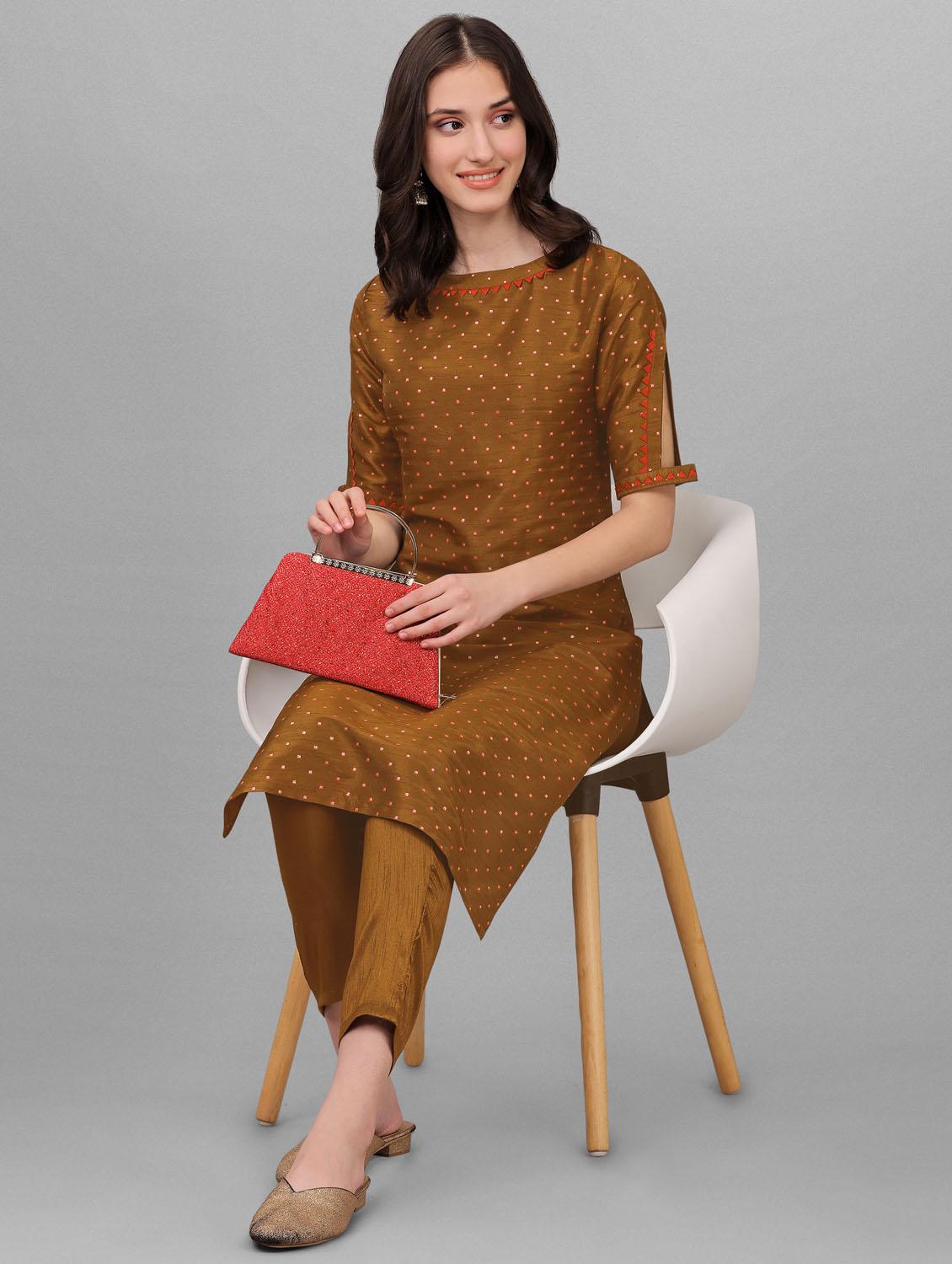 brown silk kurta pant set - 19166965 - Standard Image - 4