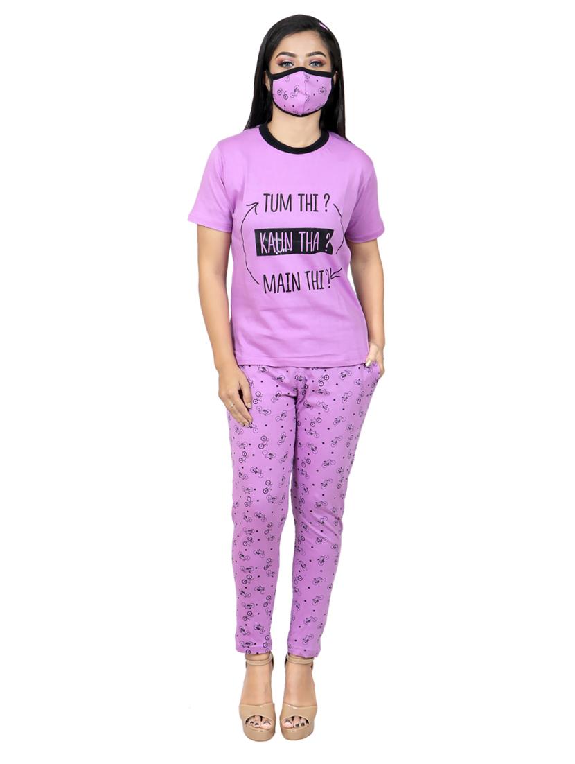 round neck printed nightwear set - 19167575 - Standard Image - 1