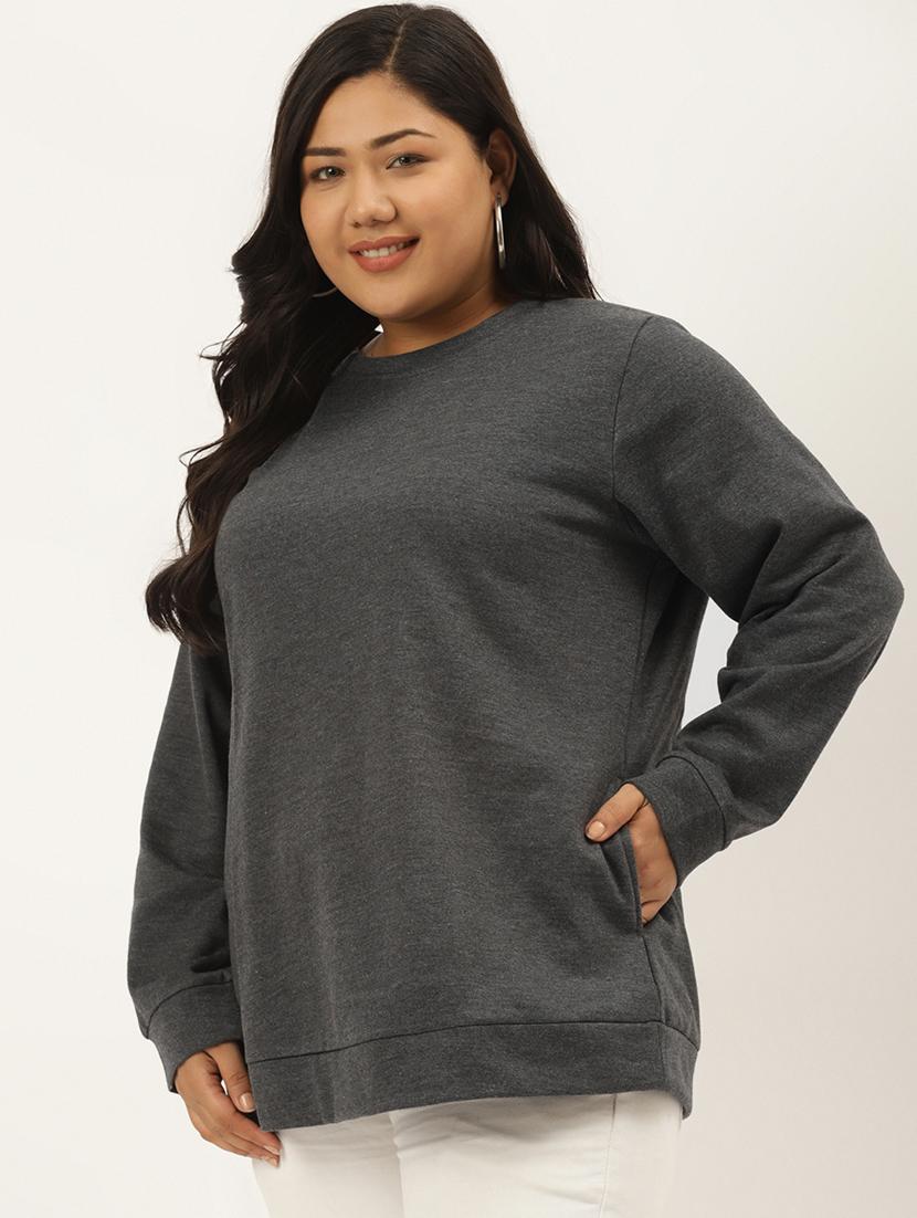 round neck solid plus sweatshirt - 19169464 - Standard Image - 1