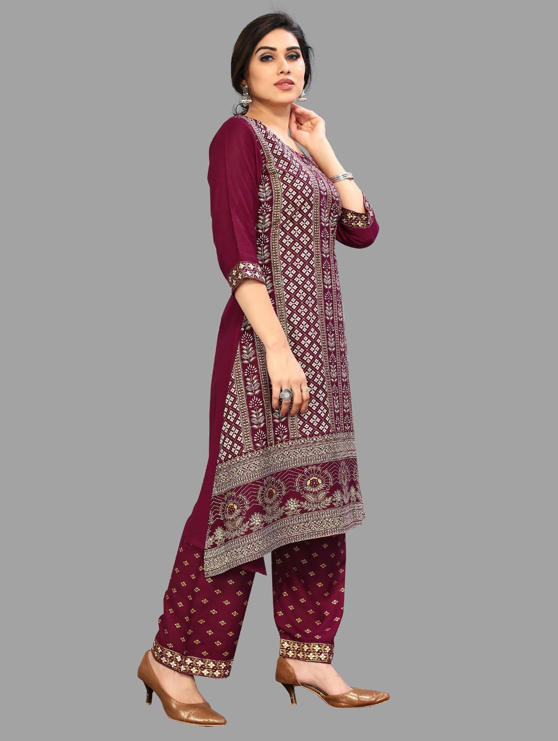 purple viscose kurta palazzo set - 19169514 - Standard Image - 1