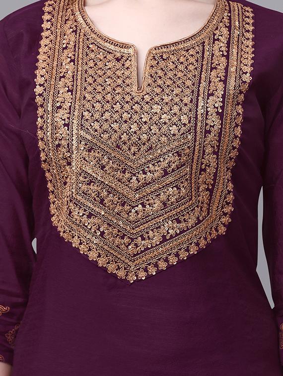 purple chanderi kurta sharara set - 19169531 - Standard Image - 4
