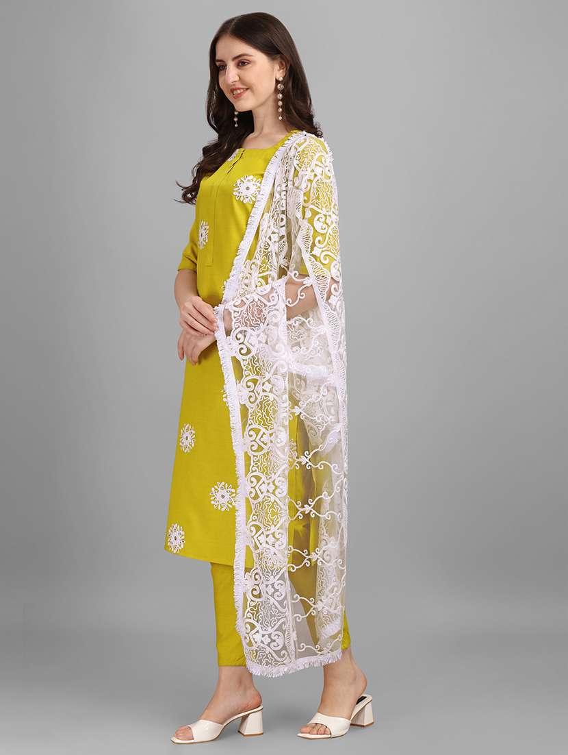 embroidered kurta pant dupatta set - 19169546 -  Standard Image - 1