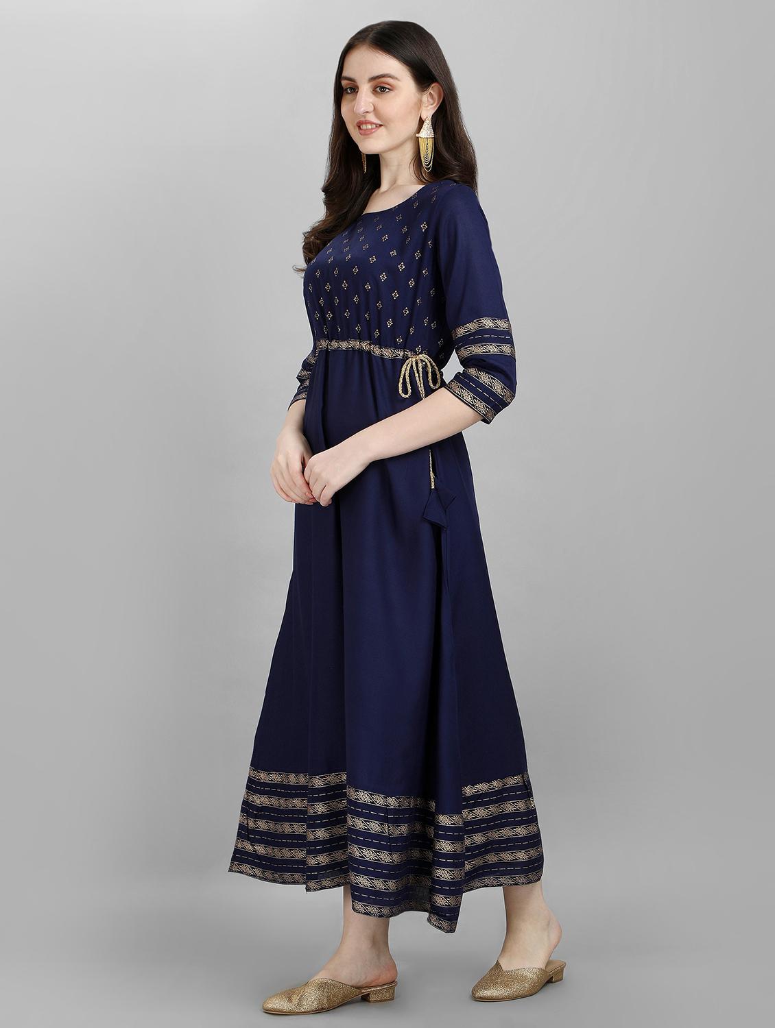 blue printed a-line kurta - 19169607 -  Standard Image - 1