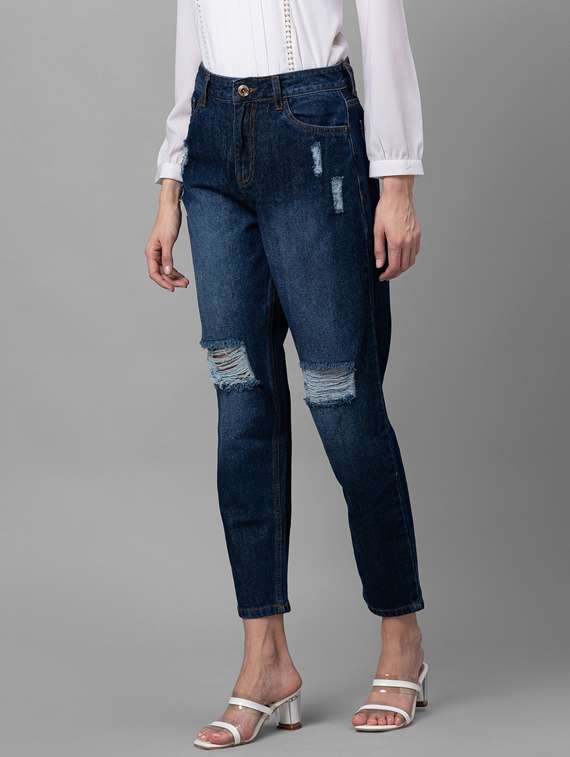 women's distress mom fit jeans