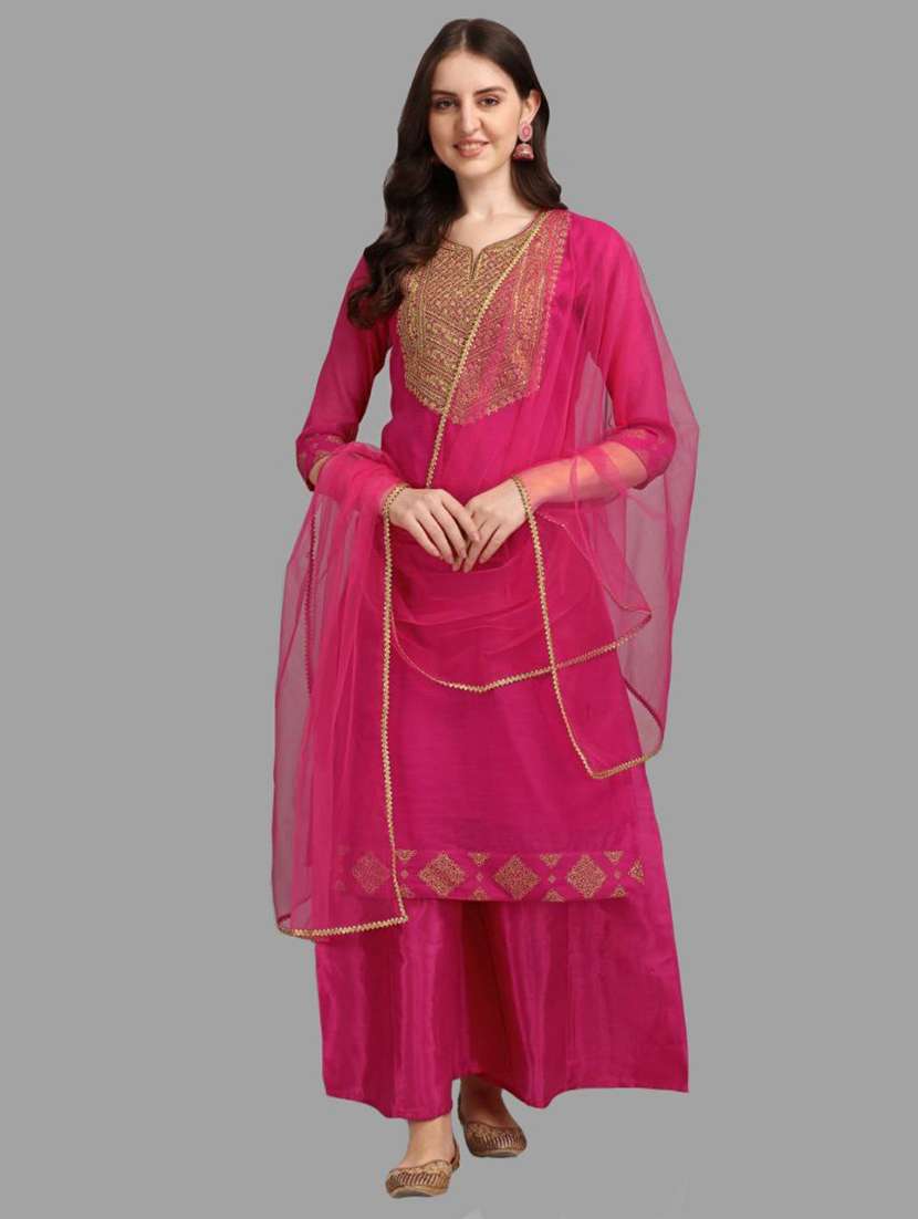 embroidered kurta palazzo set with dupatta