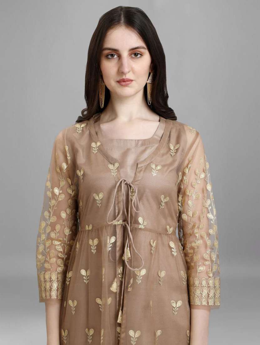 gold printed kurta pant set with ethnic jacket - 19170361 -  Standard Image - 4