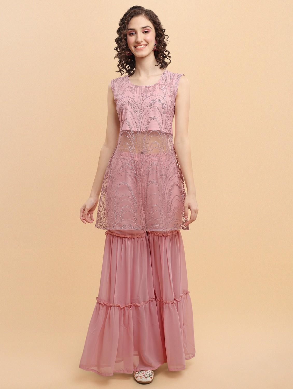 embroidered kurta sharara set with dupatta - 19170375 - Standard Image - 1